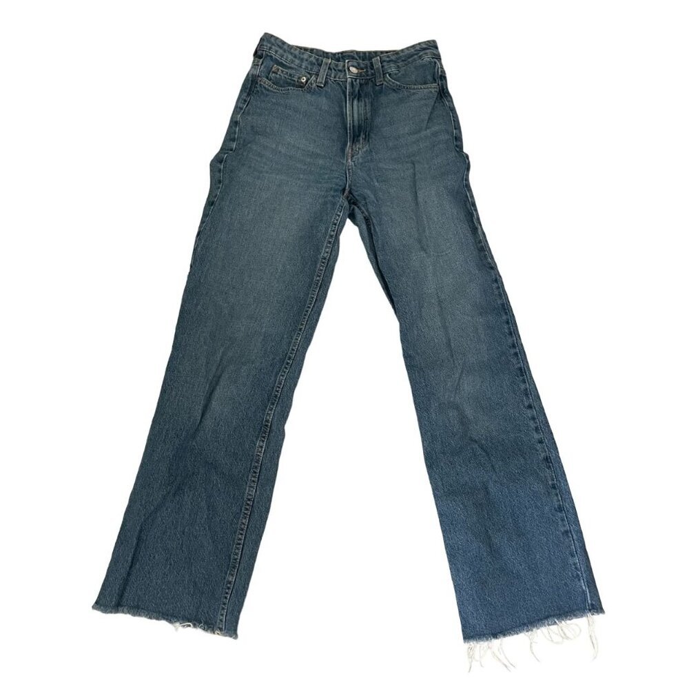 &Denim Raw Hem Ultra High Waist Wide Leg Jeans Womens Size 4 Blue Casual College